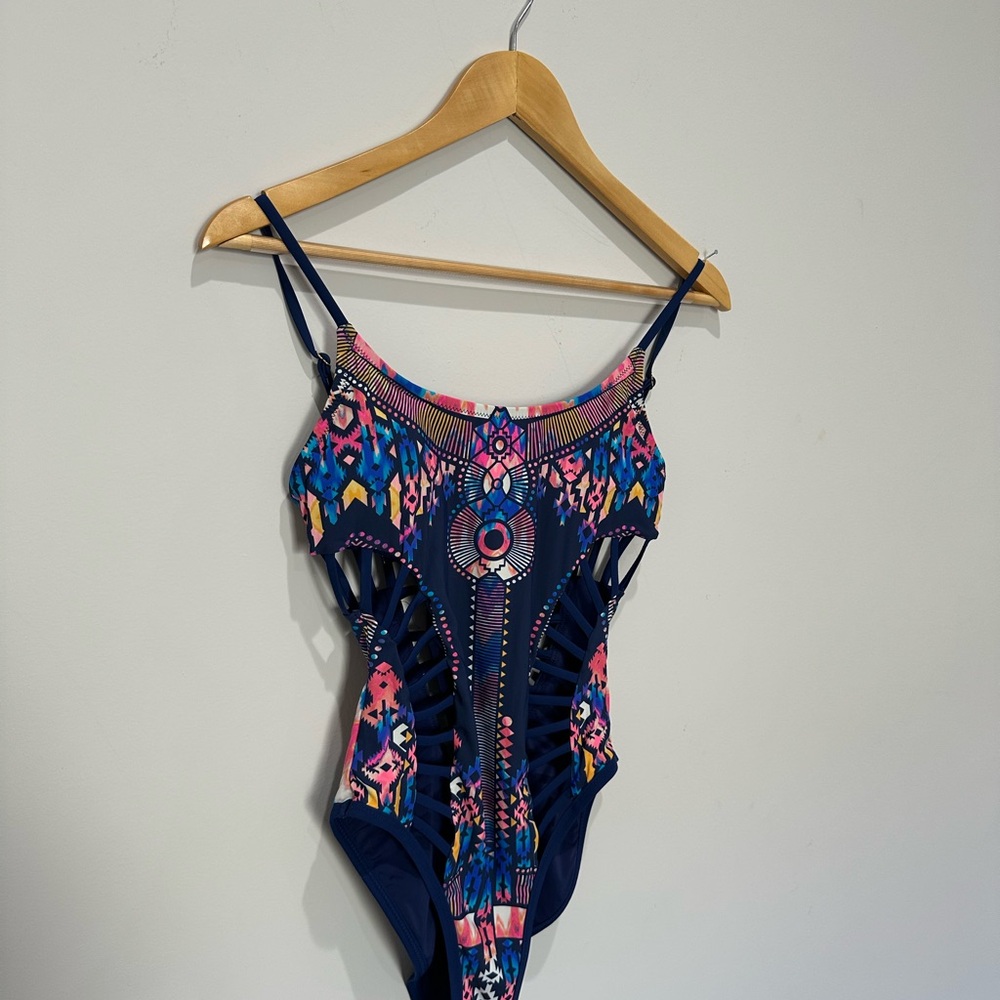 Red Carter Colorful Geometric One-Piece Swimsuit